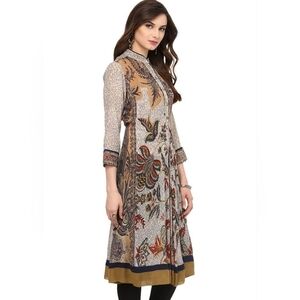 Ritu Kumar Floral 3/4 Sleeve Lightweight Kurta Midi Dress Size M Women's